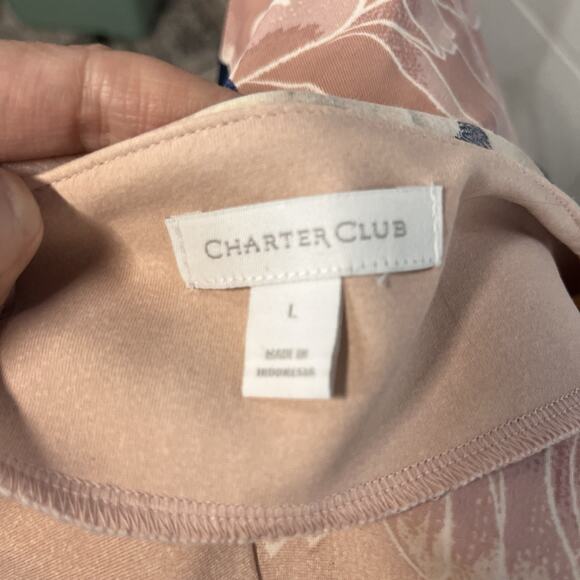 Charter Club Top Pullover sz Large Mauve Pink Blue Floral Stretch Career Casual - Picture 9 of 9